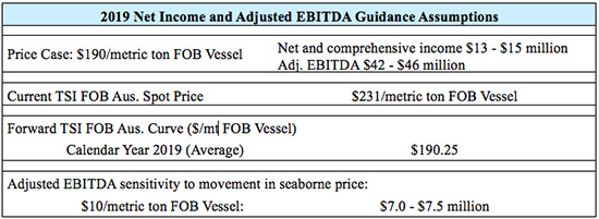 2019 Net Income and Adjusted EBITDA Guidance Assumptions